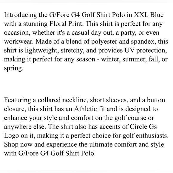 G/FORE G4 Golf Shirt Polo Floral Print XXL Blue DNUBE Polyester Spandex - Picture 5 of 5